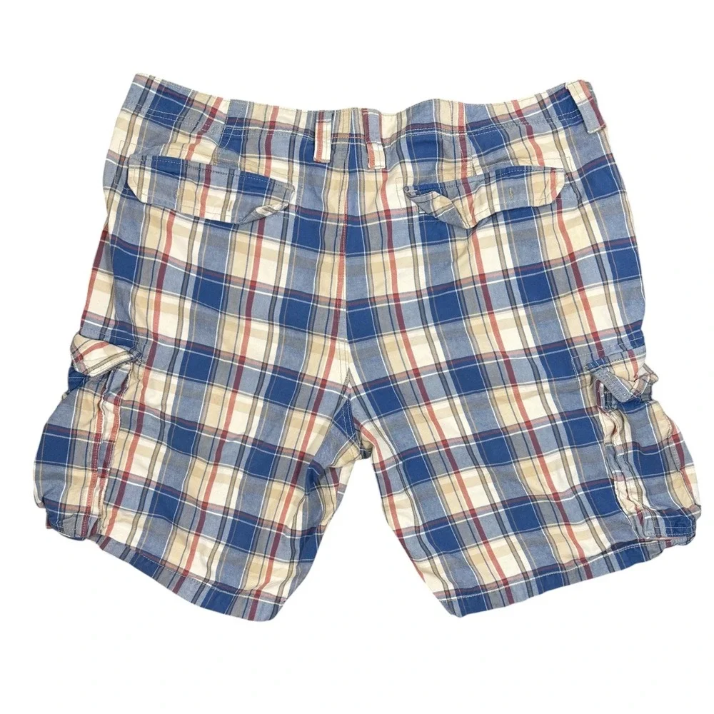 Old Navy Broken-In Cargo Shorts Mens‎ 40 Blue Plaid Cotton Utility Casual